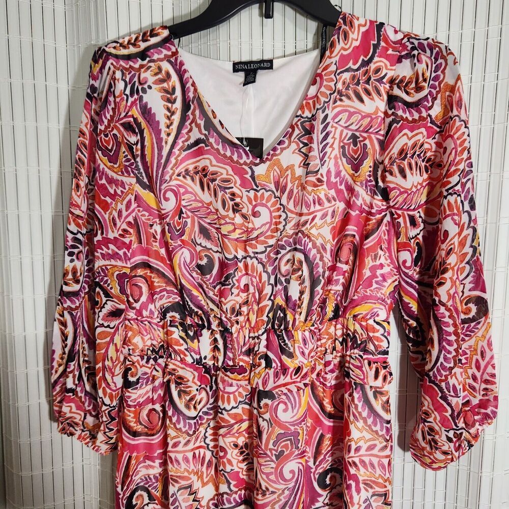 Nina Leonard Chiffon Dress For Women Size Small Lined 3/4 Sleve - Picture 3 of 12